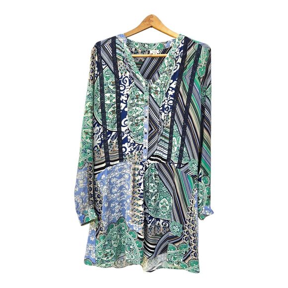 ANTHROPOLOGIE TINY Caviana Paisley Boho Patchwork Shirt Dress Women's Med - Picture 1 of 11